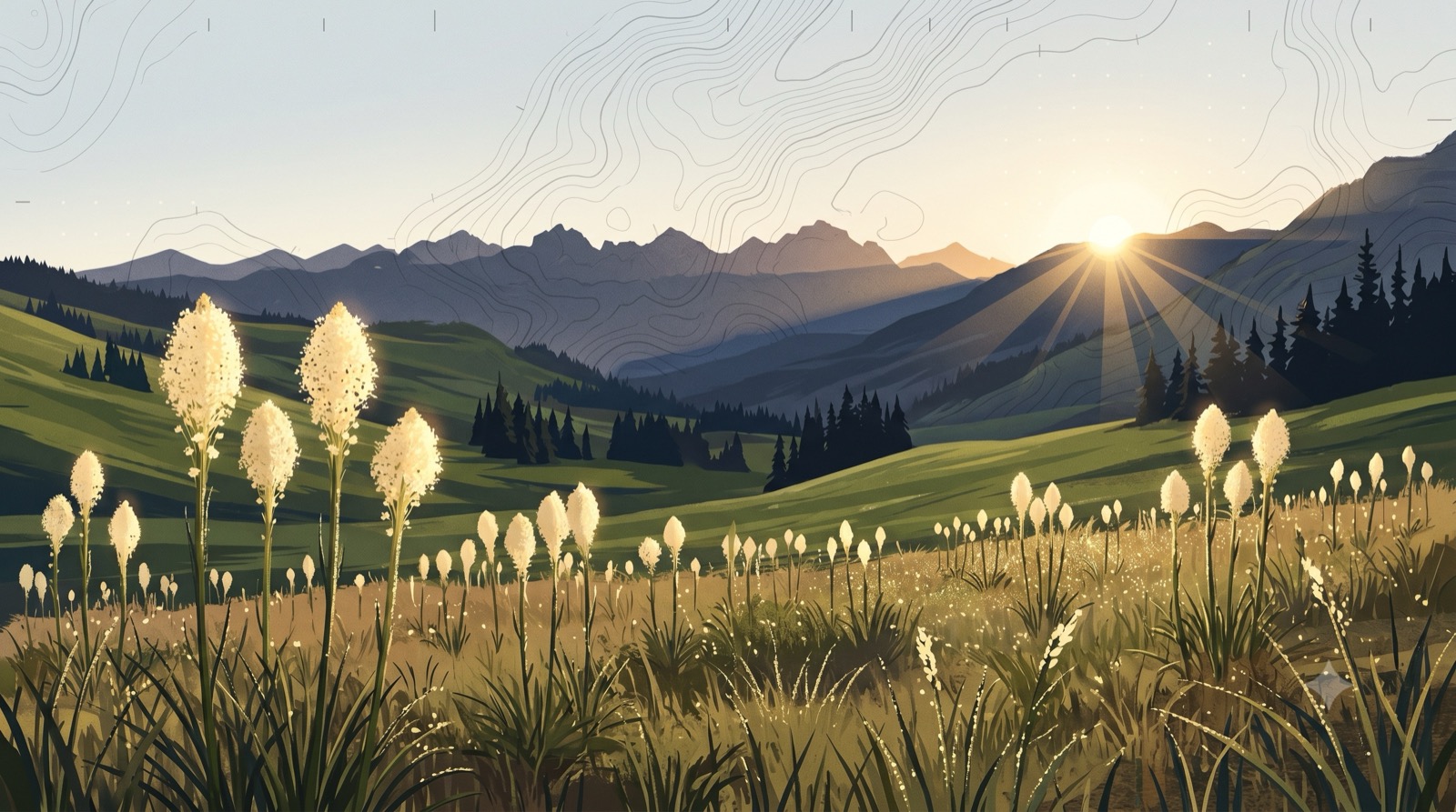 Sunrise over an alpine massif in the Flathead Valley
