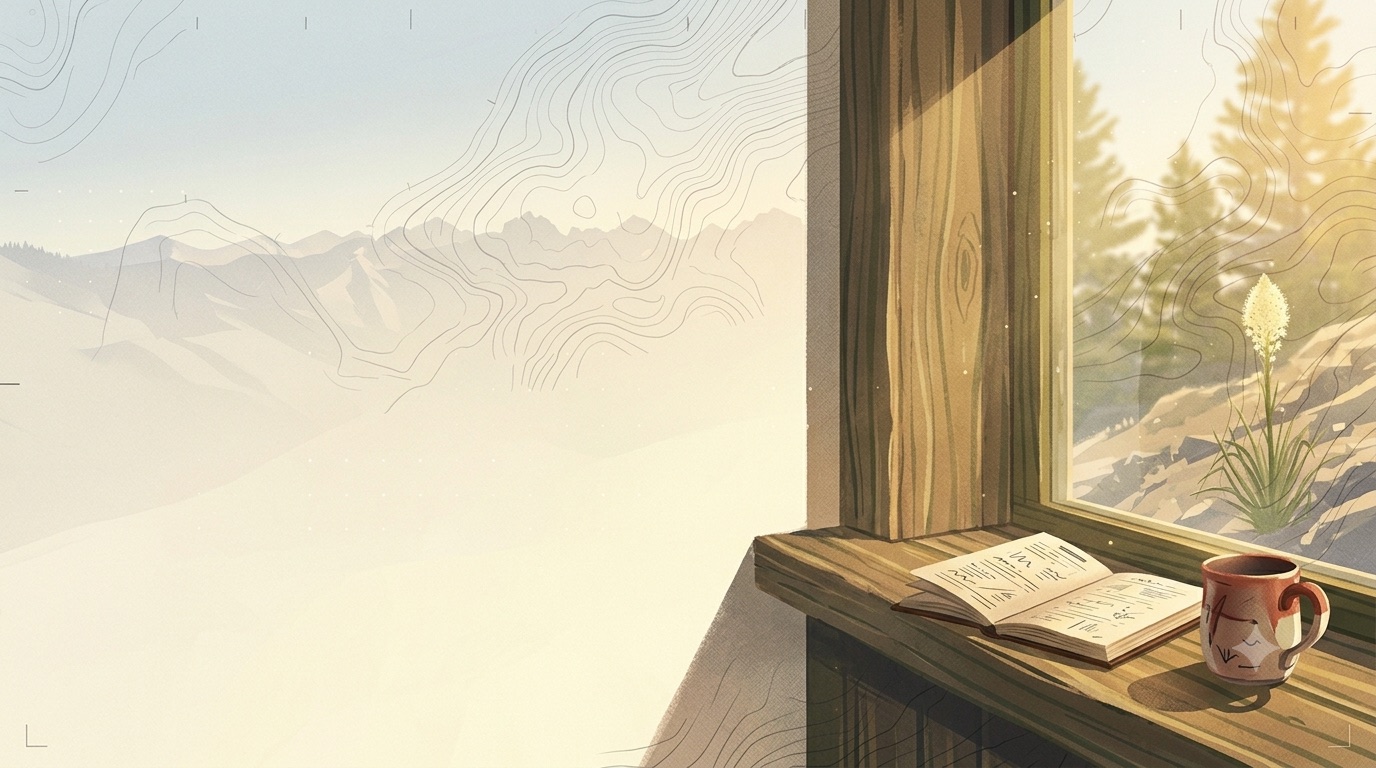 A quiet reading nook by a Montana window at dawn