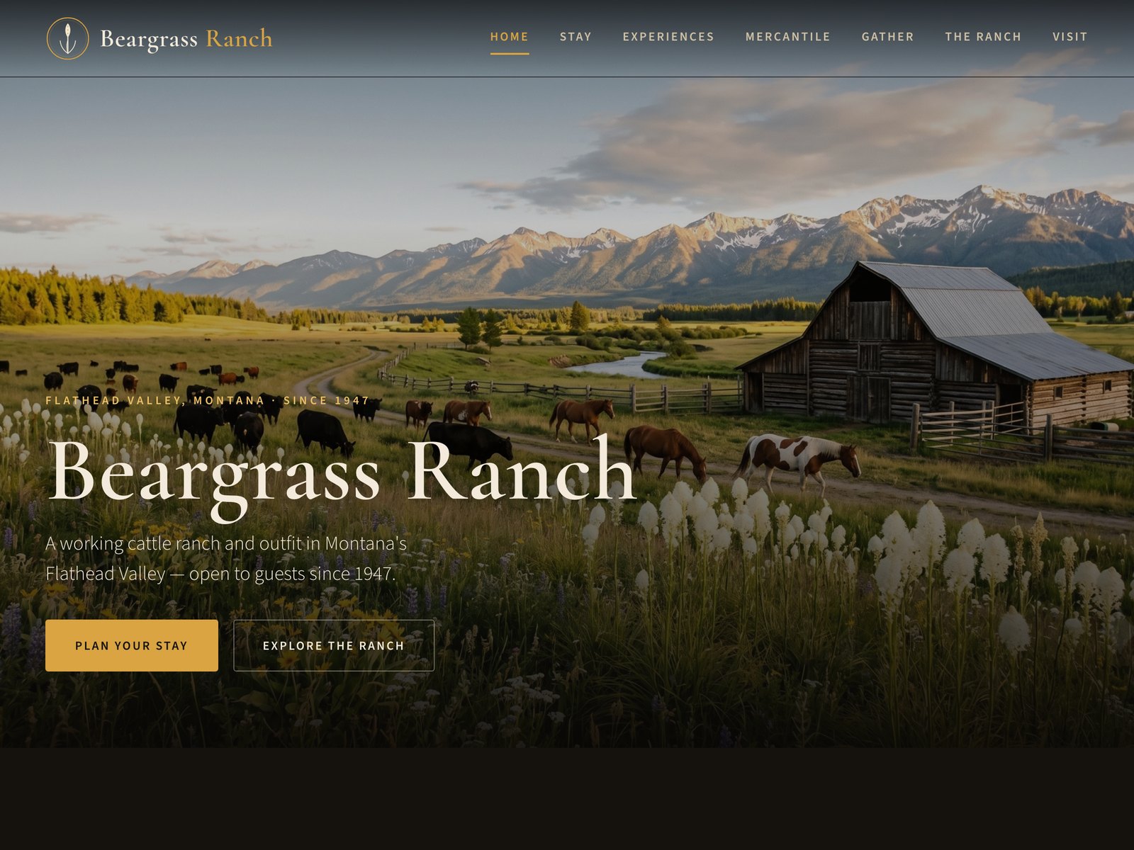 The live Beargrass Ranch website
