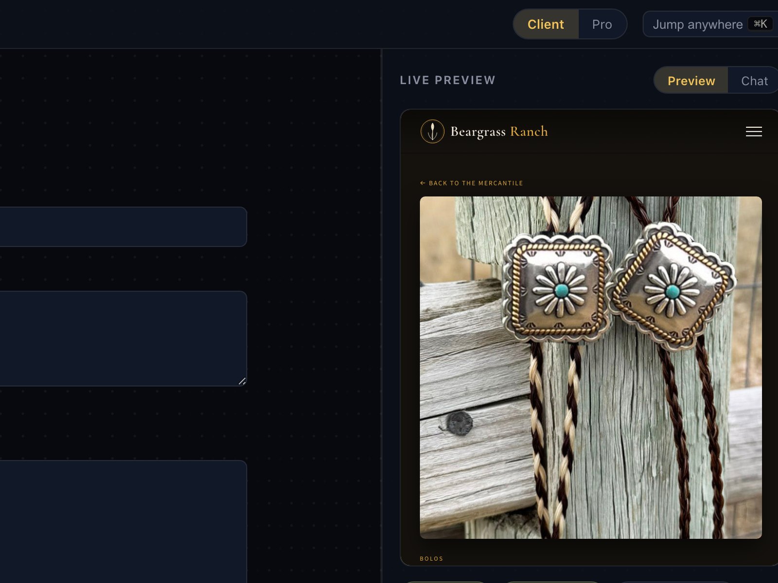 A Beargrass Ranch product page rendered live from SPIM